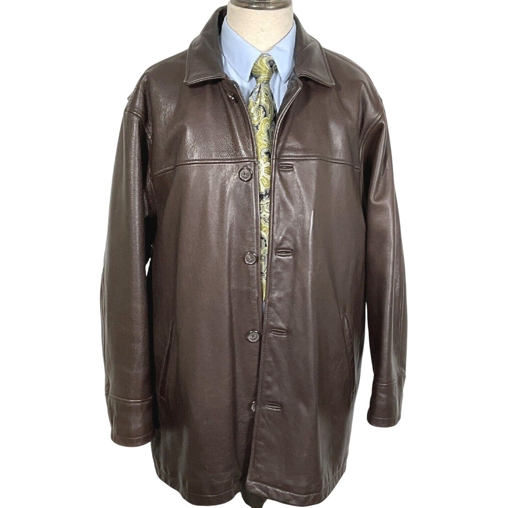Marc New York Leather Jacket Men Large Brown Quilt Lined Button Classic Car Coat